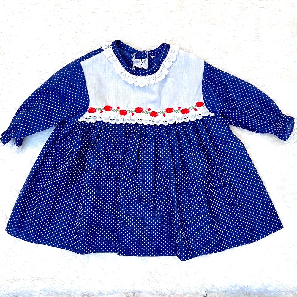 VTG Embroidered Ruffle Polka Dot Baby Dress/TOP 6-12